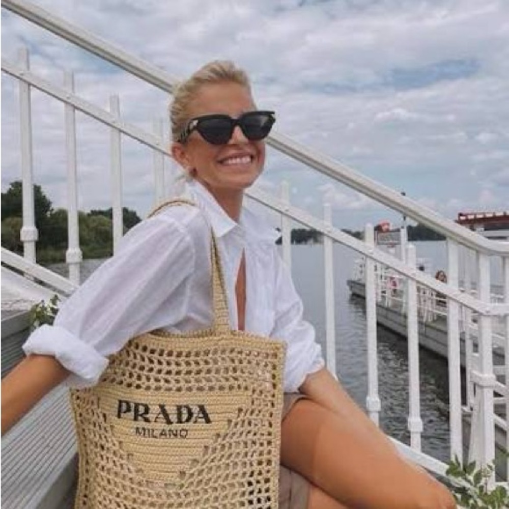 Prada Beige Natural Raffia Tote Bag